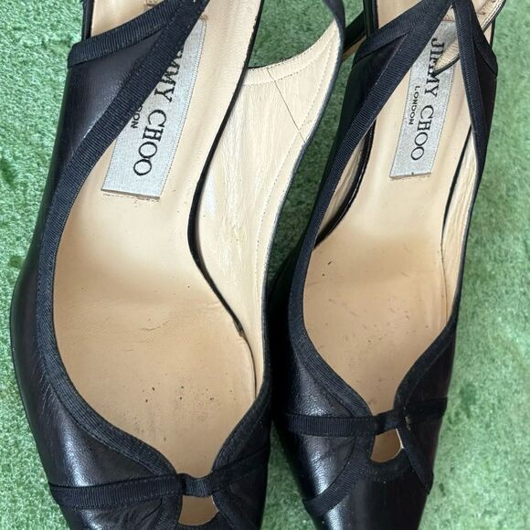 Jimmy Choo Leather High Heels classic pumps slingback shoes pointy toe - Picture 3 of 10
